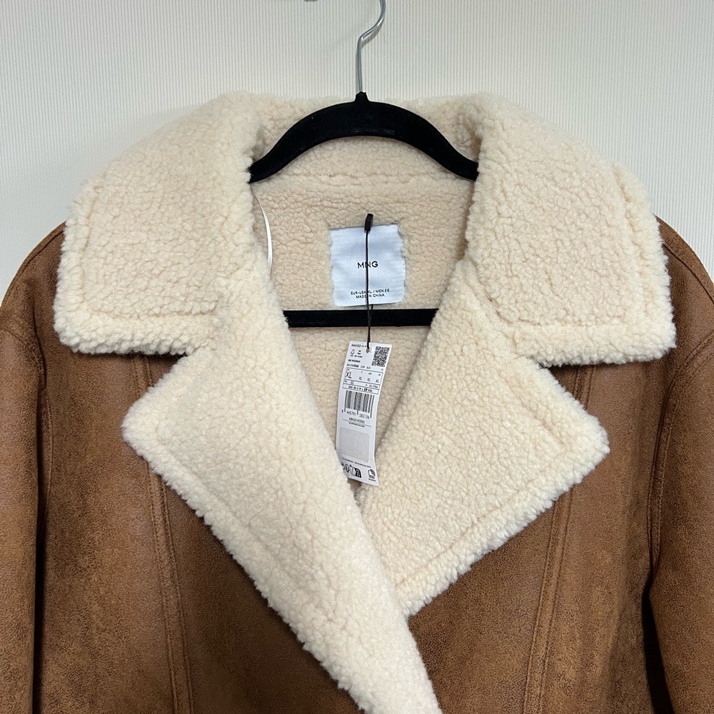 Mango Brown and Cream Shearling Jacket